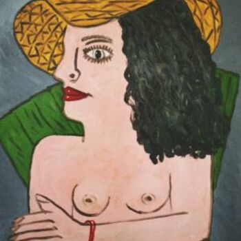 Disegno intitolato "woman with straw hat" da Francisco Vidal, Opera d'arte originale, Altro