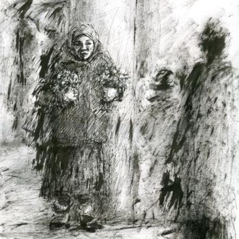 Рисунок под названием ""Женщина с цветочка…" - Salidjon Mamatkulov, Подлинное произведение искусства