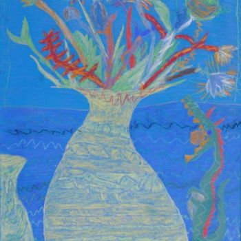 Desenho intitulada "Jug with flowers" por Salih Habibnazarov, Obras de arte originais