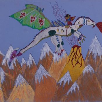Рисунок под названием "Warrior and Dragon" - Salih Habibnazarov, Подлинное произведение искусства
