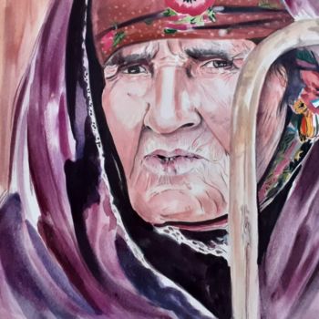 Peinture intitulée "vieil homme Chaoui" par Salim Mansouria, Œuvre d'art originale, Aquarelle