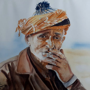 Painting titled "Izmir. A man drinks…" by Salim Mansouria, Original Artwork, Watercolor