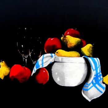 Malerei mit dem Titel "coupe-et-les-fruits…" von Lolo, Original-Kunstwerk