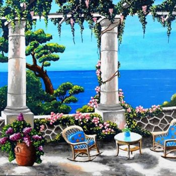 Painting titled "terrasse-belle-vue.…" by Lolo, Original Artwork, Acrylic