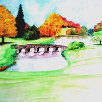 Peinture intitulée "paysage-d-automne.j…" par Lolo, Œuvre d'art originale, Aquarelle