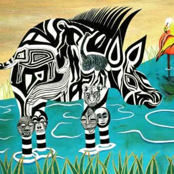 "Composed Zebra" başlıklı Tablo Sally Appleby tarafından, Orijinal sanat, Petrol