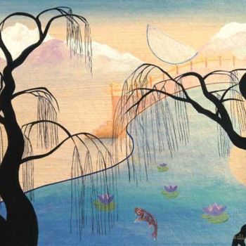 「Willows with River」というタイトルの絵画 Sally Applebyによって, オリジナルのアートワーク, オイル