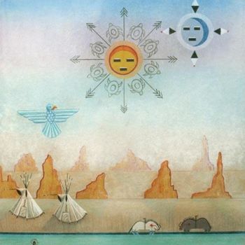 Schilderij getiteld "Sun Moon and Turtles" door Sally Appleby, Origineel Kunstwerk, Olie