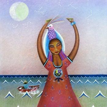 Картина под названием "Girl with sea" - Sally Appleby, Подлинное произведение искусства, Масло