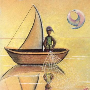 Pintura intitulada "Fishing" por Sally Appleby, Obras de arte originais, Óleo