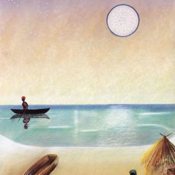 Painting titled "Moonlit Sea" by Sally Appleby, Original Artwork, Oil