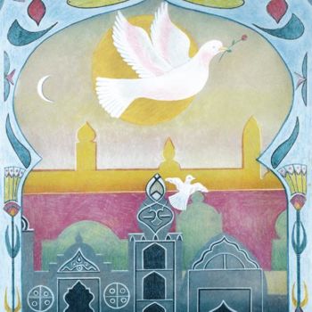 Pintura intitulada "Dove with BLue Arch" por Sally Appleby, Obras de arte originais, Óleo