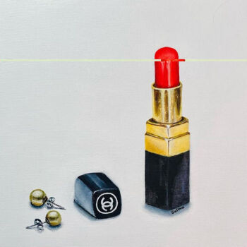Painting titled "Red Lipstick and Pe…" by Salma Motakef, Original Artwork, Acrylic Mounted on Wood Stretcher frame