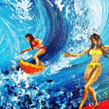 Painting titled "wave Dancers" by Salma Motakef, Original Artwork, Acrylic Mounted on Wood Stretcher frame