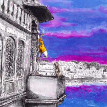 Dessin intitulée "Pushkar" par Karine Salmieri, Œuvre d'art originale, Encre