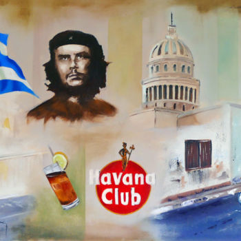 Schilderij getiteld "CUBA" door Jean-Claude Salmon, Origineel Kunstwerk, Olie Gemonteerd op Frame voor houten brancard