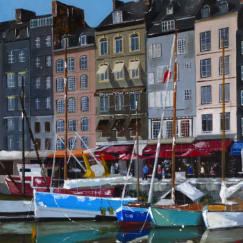 Painting titled "Honfleur" by Jean-Claude Salmon, Original Artwork, Acrylic Mounted on Wood Stretcher frame