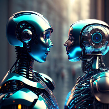 Arte digitale intitolato "Love in robot eyes" da Salomon Hazan, Opera d'arte originale, Immagine generata dall'IA