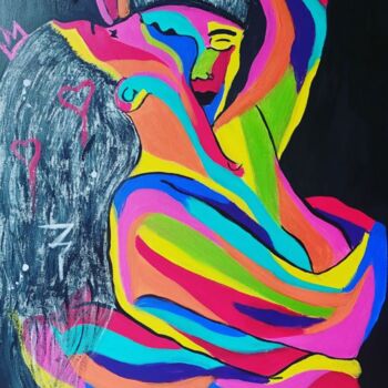 Painting titled "FUSION" by Saloua Mercier, Original Artwork, Acrylic Mounted on Wood Stretcher frame