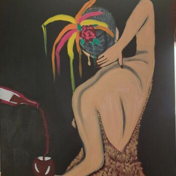 Painting titled "ROUGE" by Saloua Mercier, Original Artwork, Acrylic Mounted on Wood Stretcher frame
