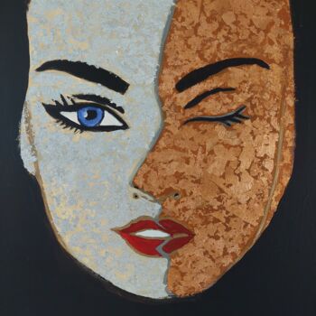 Painting titled "FACE DOUBLE" by Saloua Mercier, Original Artwork, Acrylic Mounted on Wood Stretcher frame
