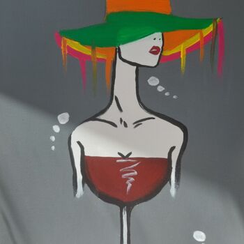 Картина под названием "La femme au chapeau" - Saloua Mercier, Подлинное произведение искусства, Акрил Установлен на Деревянн…