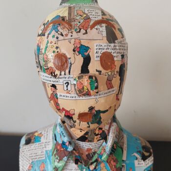 Sculpture intitulée "Buste Tintin" par Saloua Mercier, Œuvre d'art originale, Acrylique