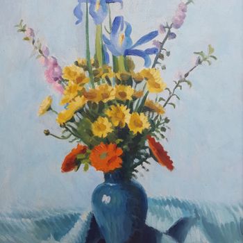 Painting titled "Flores J Margalef" by Spa Pe, Original Artwork, Oil