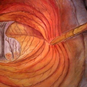 Рисунок под названием "Последний осенний л…" - Зоя Маслий, Подлинное произведение искусства, Масло