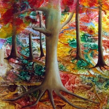 Pintura titulada "bosque rojo" por Salvador Cabello, Obra de arte original