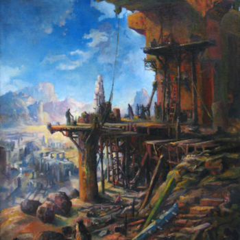Pintura intitulada "Puente en la Montaña" por Salvador Velarde, Obras de arte originais, Óleo