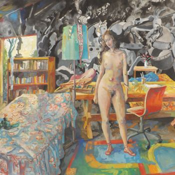 Pintura titulada "Desnudo II" por Salvador Velarde, Obra de arte original, Témpera