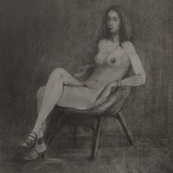Desenho intitulada "Mujer con sandalias" por Salvador Velarde, Obras de arte originais, Lápis
