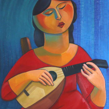 Peinture intitulée "mandolinista-oilo-s…" par Salvatore Detto Valò Fiumanò, Œuvre d'art originale, Huile