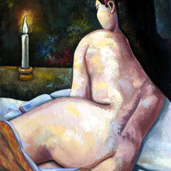 Peinture intitulée "Donna di schiena a…" par Salvatore Detto Valò Fiumanò, Œuvre d'art originale, Huile