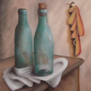 Pittura intitolato "Bottiglie" da Salvatore Vito, Opera d'arte originale, Olio