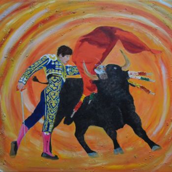 Картина под названием "Corrida de Toros" - Salvo Distefano, Подлинное произведение искусства, Масло
