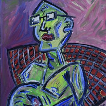 Painting titled "Personne assise dan…" by Sam Delta, Original Artwork, Oil Mounted on Wood Stretcher frame
