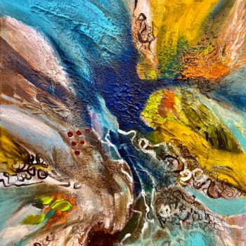 Painting titled "Turquoise waterfall" by Sam Wais, Original Artwork, Acrylic