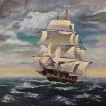 Schilderij getiteld "sailing ship" door Samaneh Aminifar, Origineel Kunstwerk, Olie