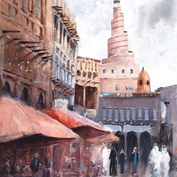 Painting titled "Souq Waqif, Qatar" by Samar Alzaidy, Original Artwork, Watercolor