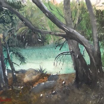 Pittura intitolato "The River Jordan" da Samar Alzaidy, Opera d'arte originale, Acquarello