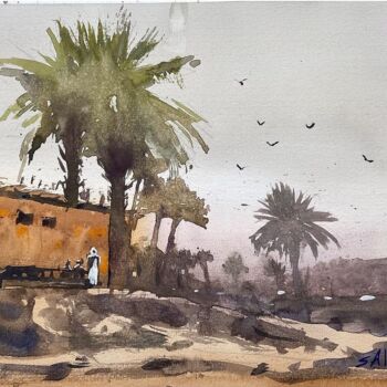 Schilderij getiteld "Old Baghdad#1" door Samar Alzaidy, Origineel Kunstwerk, Aquarel