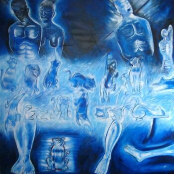 Peinture intitulée "Blue dream" par Samba Fall, Œuvre d'art originale, Huile