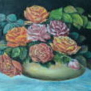 Painting titled "Roses" by Sami Qureshi, Original Artwork, Oil