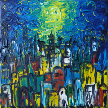 Pittura intitolato "nuit urbaine" da Sameh Bessaoud, Opera d'arte originale, Acrilico