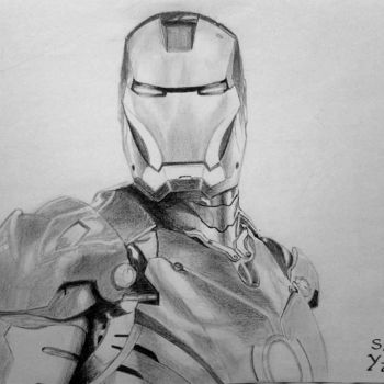 Dessin intitulée "Iron man" par Samet Yalçin, Œuvre d'art originale, Fusain