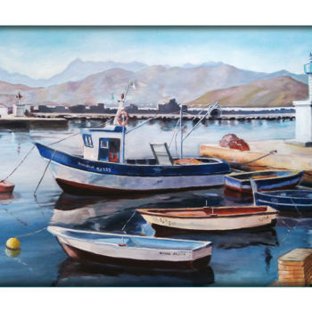 Painting titled "marina" by Zahir Hamadache, Original Artwork, Oil Mounted on Wood Stretcher frame