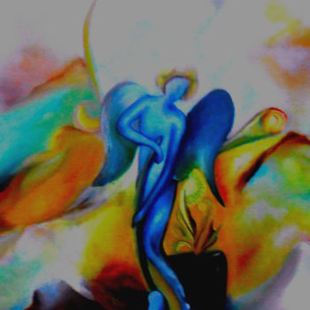 「Ange」というタイトルの絵画 Samiha El Harchi (Sam)によって, オリジナルのアートワーク, オイル ウッドストレッチャーフレームにマウント