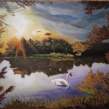 Картина под названием "а белый лебедь на п…" - Шамиль Почтарев, Подлинное произведение искусства, Акрил
